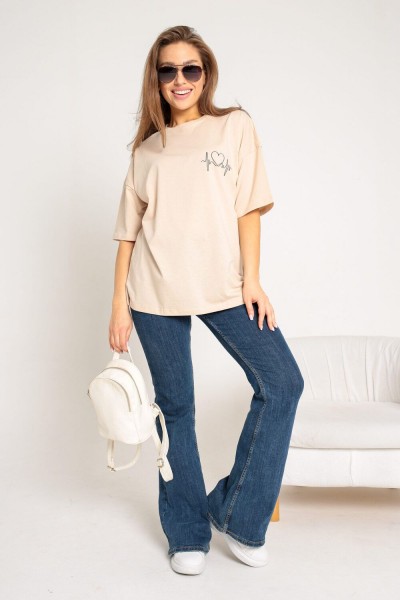 Футболка оверсайз женская с принтом Ирина - бежевый (НТ)