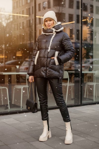 Зимняя куртка с меховой отделкой арт.2813 - черный (НТ)