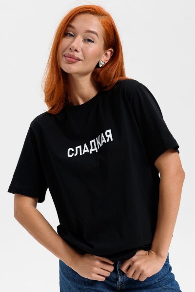 8540 футболка женская - черный+сладкая (НТ)