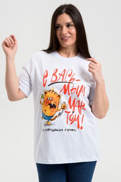 8540 футболка женская - белый+вась (НТ)