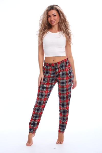 Брюки пижамные женские в клетку - зеленый-красный (НТ)