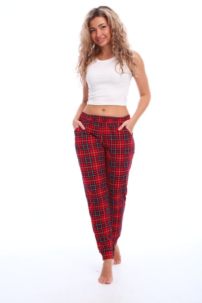 Брюки пижамные женские в клетку - красный-синий (НТ)
