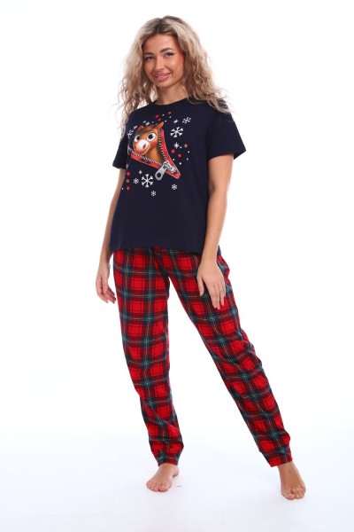 Пижама женская новогодняя Лошадка - синий+красный (НТ)