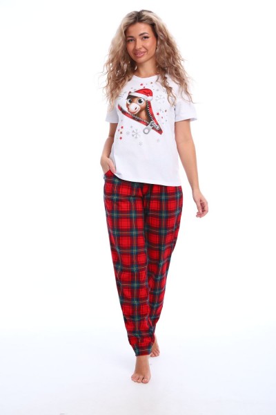 Пижама женская новогодняя Лошадка - белый-красный (НТ)