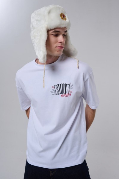 8579 футболка оверсайз мужская - белый+гармонь (НТ)