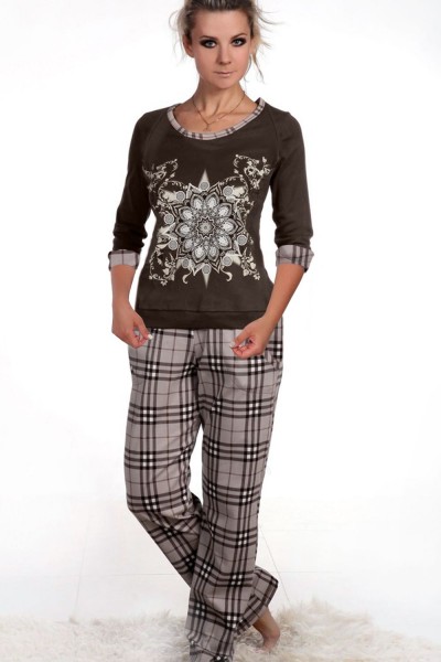 Женский домашний костюм с брюками и кофтой 22Б - темно-коричневый (НТ) Женский домашний костюм с брюками и кофтой 22Б - темно-коричневый (НТ)