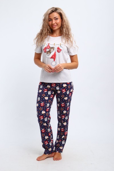 Костюм домашний Котята новогодние арт. КД-008-080 - белый меланж-синий (НТ) Костюм домашний Котята новогодние арт. КД-008-080 - белый меланж-синий (НТ)