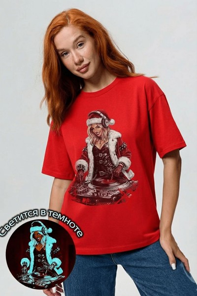 8585 футболка унисекс - красный+диско снегурочка (НТ)