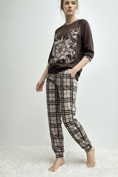 Женский домашний костюм с брюками и кофтой 22 В - темно-коричневый (НТ) Женский домашний костюм с брюками и кофтой 22 В - темно-коричневый (НТ)