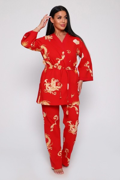 Пеньюар тройка Драконы 929 - красный (НТ)