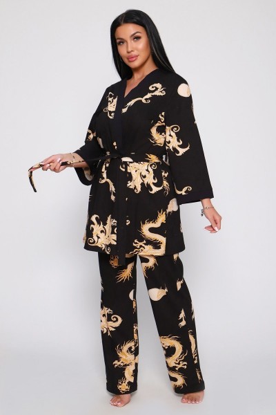 Пеньюар тройка Драконы 929 - черный (НТ)