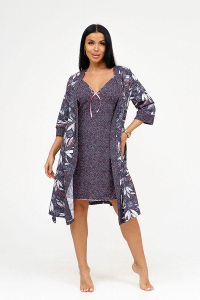 Пеньюар+сорочка Мимоза - графит (НТ) Пеньюар+сорочка Мимоза - графит (НТ)
