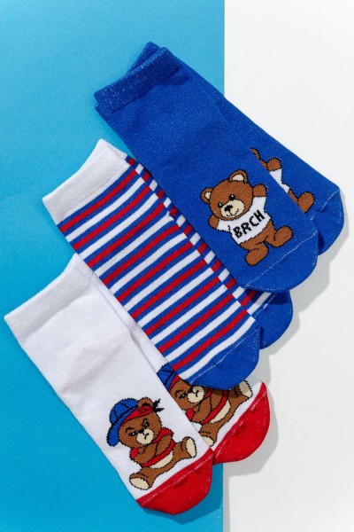 Носки детские Миша (набор 3 пары) - белый, василёк, цветной (НТ)
