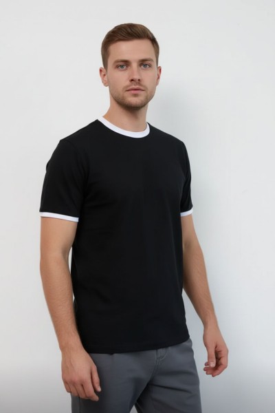 14481 футболка мужская - черный+белый (НТ)