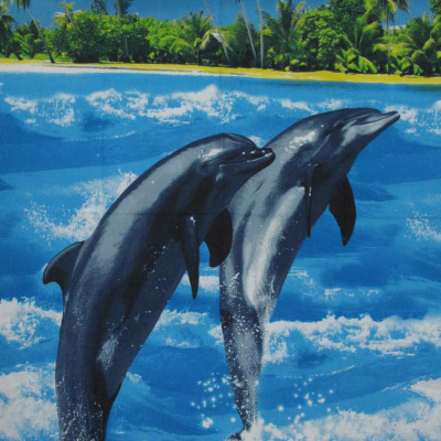 Полотенце вафельное банное 3D  100х150 см - Дельфины над водой