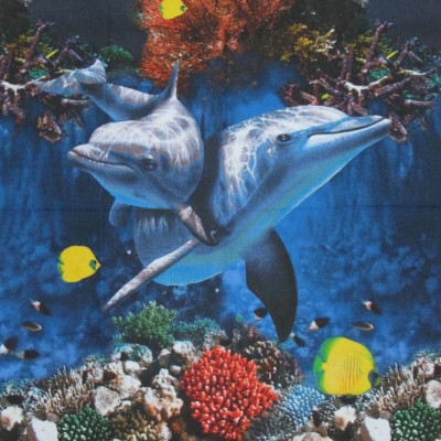 Полотенце вафельное банное 3D  100х150 см - Дельфины под водой