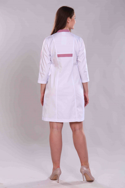 Халат медицинский - женский М-066 ткань Элит-145 бело-розовый (ИМ)