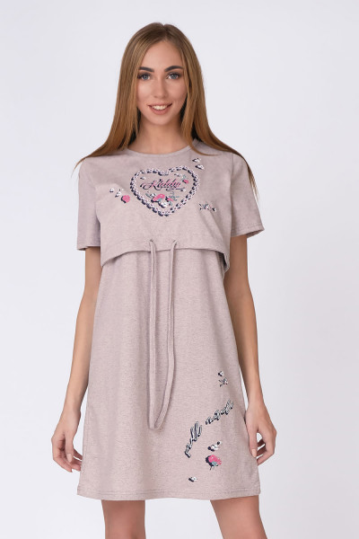 Комплект сорочка+халат - Сердце бежевый меланж (MG) 
