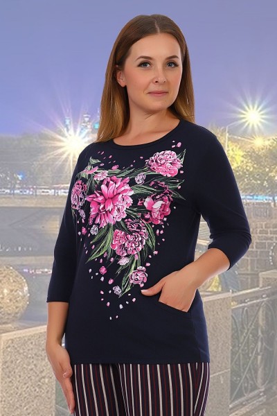 Джемпер Пионы - синий (НТ)