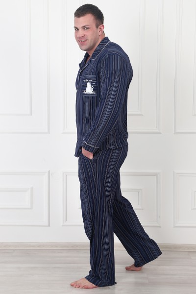Пижама брюки - Кошки классическая 1795.К синий  (ОТ)