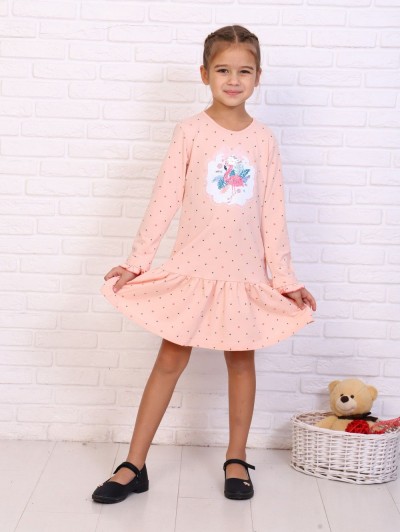 Платье Неженка Фламинго дл.рукав - персиковый (НТ)