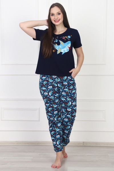 Пижама брюки женская  - Рыбка моя синий 1850.К (ОТ)