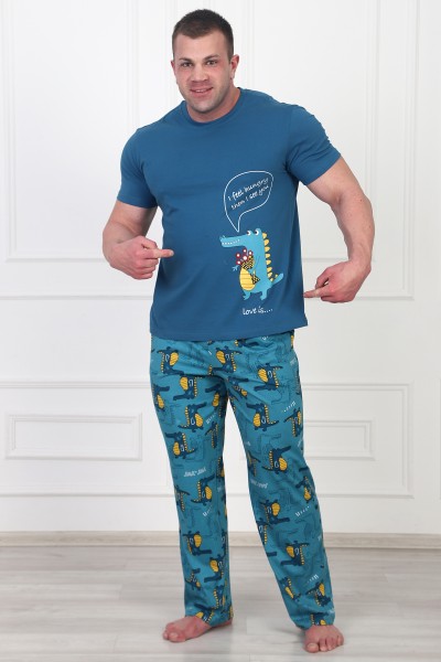 Пижама брюки мужская - Крокодильчики синий-петроль 1853.К (ОТ)