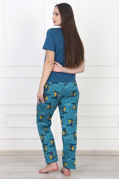 Пижама брюки женская  - Крокодильчики темно-синий 1852.К (ОТ)