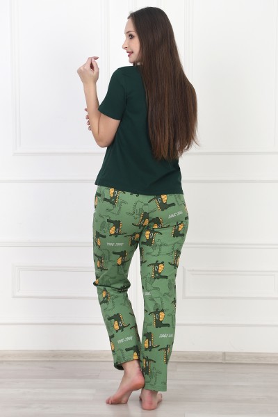 Пижама брюки женская  - Крокодильчики хаки 1852.К (ОТ)