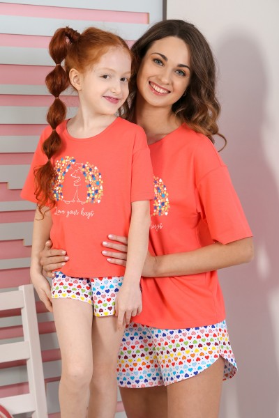 Пижама для девочки Сердечки-2 коралл (ВИТ)