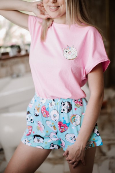 Женская пижама ЖП 022 (розовый+пончики) (НЖ)