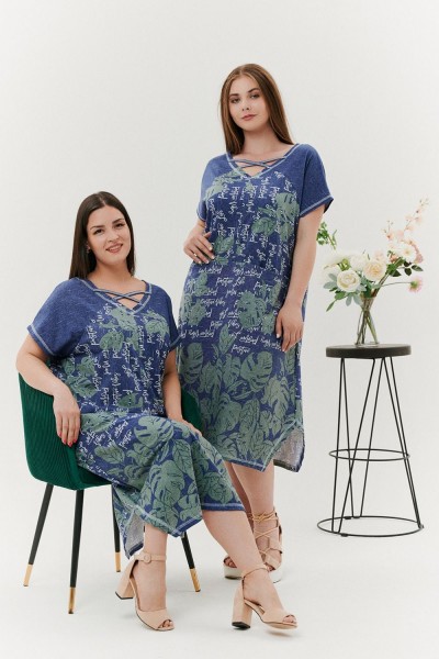 Платье 9137 - монстеры зеленые (НТ)