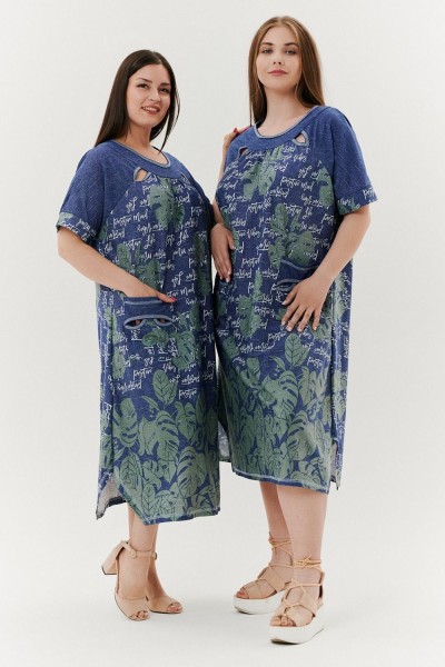 Платье 9136 - монстеры зеленые (НТ)