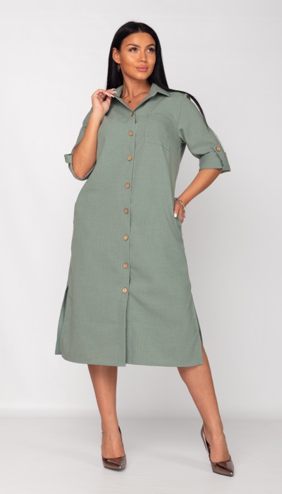 Платье рубашка штапель Лима зелень (ДТ)