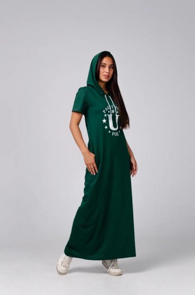 Платье Пати капюшон зеленый (LB)