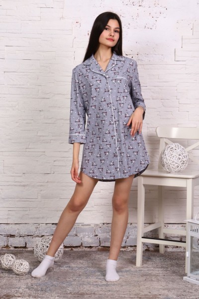 Платье-пижама для девочки арт. ПД-007 - зайцы на самокатах серые (НТ)