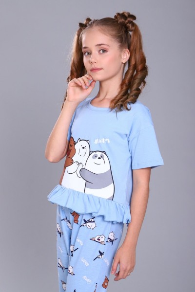 Пижама для девочки Три медведя арт. ПД-021-047 - голубой (НТ)