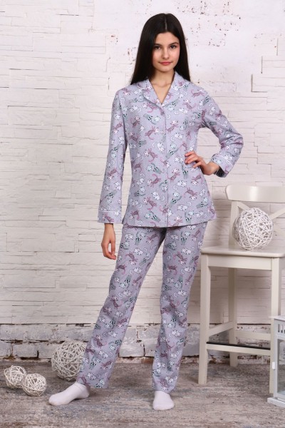 Пижама-костюм для девочки арт. ПД-006 - кошки звезды и сердечки (НТ)