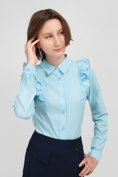 Блузка для девочки длинный рукав SP0222 - голубой (НТ)
