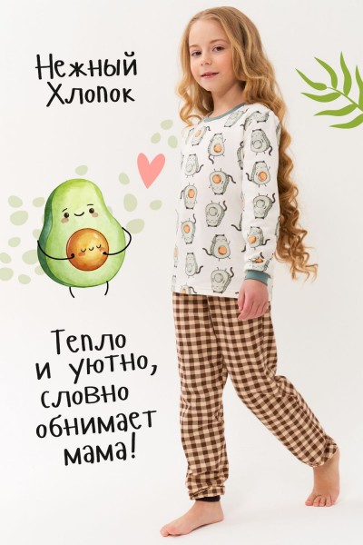 Пижама Клетка Авокадо с начесом - коричневый (НТ)