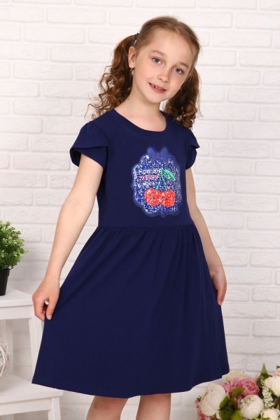 Платье Приветик короткий рукав детское - темно-синий (НТ)