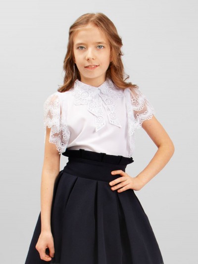Блузка для девочки короткий рукав SP013 - белый (НТ)