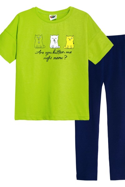 Комплект для девочки 41103 (футболка+лосины) - салатовый-синий (НТ)