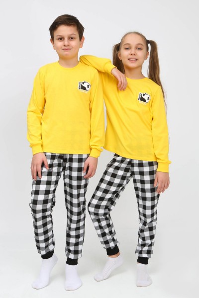 Пижама 91239 детская (джемпер, брюки) - желтый-черная клетка (НТ)