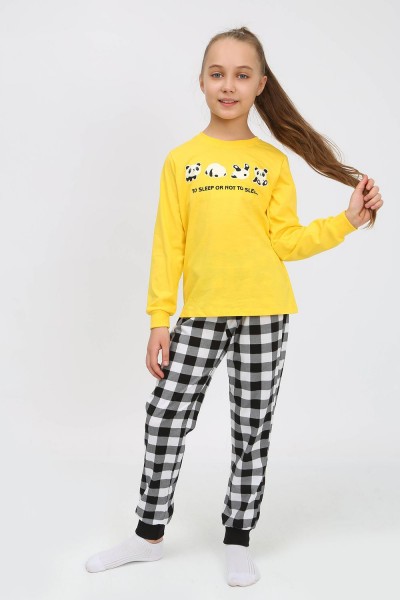 Пижама 91236 детская (джемпер, брюки) - желтый-черная клетка (НТ)