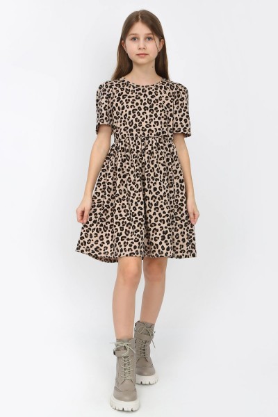 Платье Леопард короткий рукав-фонарик арт. ПЛ-372 - леопард (НТ)