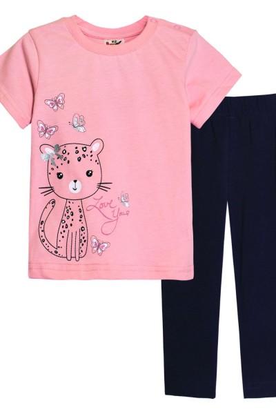 Комплект для девочки 41101 (футболка-лосины) - с.розовый-т.синий (НТ)