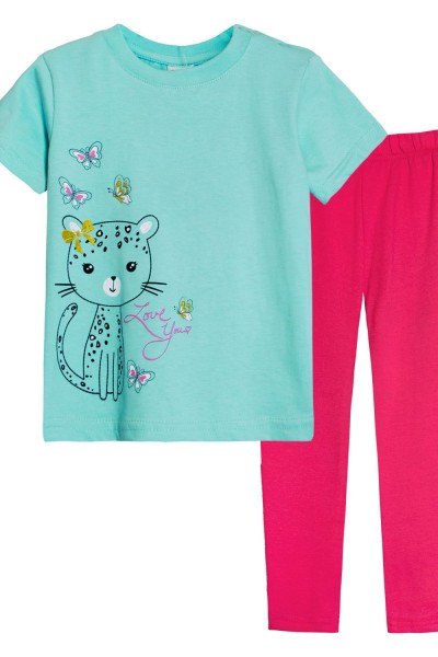 Комплект для девочки 41101 (футболка-лосины) - мятный-розовый (НТ)