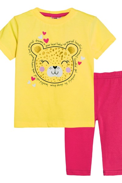 Комплект для девочки 41100 (футболка-бриджи) - с.желтый-розовый (НТ)