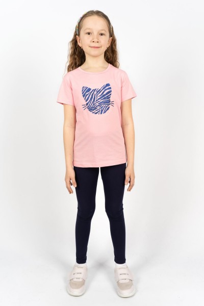Комплект для девочки 41110 (футболка +лосины) - с.розовый-т.синий (НТ)